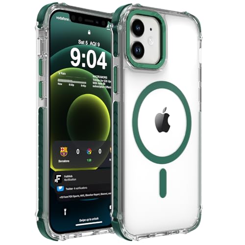 DEERLAMN Strong Magnetic Case for iPhone 12/12 Pro 6.1-Inch,[Compatible with Magsafe][Military Grade Drop Protection] Clear Slim Shockproof Protective Phone Cover-Transparent+Green - color: Transparent+Green, size: for iPhone 12/12 Pro 6.1-Inch