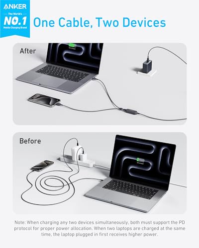 Anker 2-in-1 USB C to USB C Cable, 140W Max (1-Pack, 4 ft, Black) - color: Black, size: 4FT