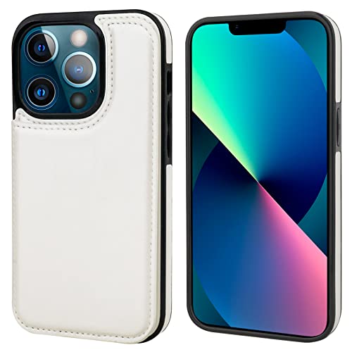 ONETOP for iPhone 13 Pro Wallet Case with Card Holder,White - color: White