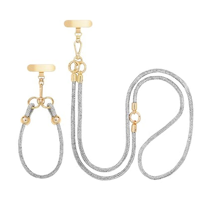 Crystal Phone Strap Crossbody and Wrist Lanyard, Anti Theft Layered & Wrist Strap Cell Phone Neck for Women - color: Clear