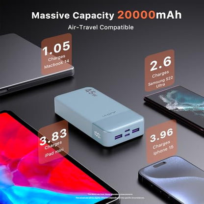 JUOVI Portable Charger 45W 20000mAh Fasting Charging Power Bank - color: Blue