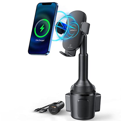 APPS2Car 15W Qi Fast Wireless Car Charger Solid Cup Holder Phone Mount