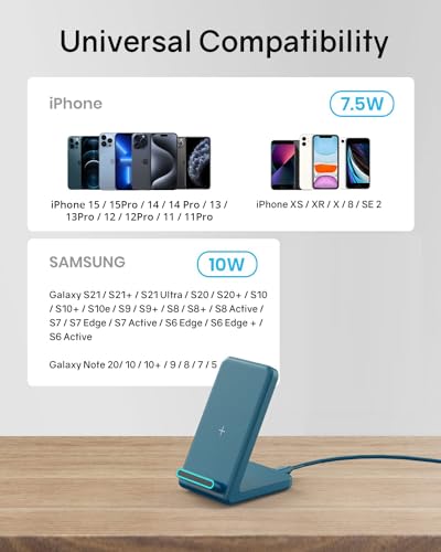 Fast Wireless Charging Station for Phone: CIYOYO 15W Charging Stand Compatible with iPhone 15/14/13/12/11, Samsung Galaxy S23/ S22/ S21/ S20 for Office Bedside Gift - color: Blue