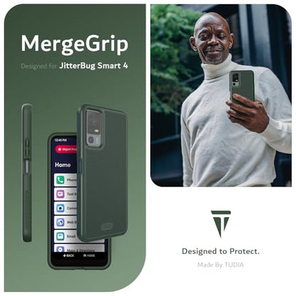 TUDIA MergeGrip for Jitterbug Smart 4 Case T608G, [Military Grade Drop Tested] Shockproof Protection Slim Rugged Dual Layer Heavy Duty Phone Cases for Senior - Pine Green - color: Pine Green