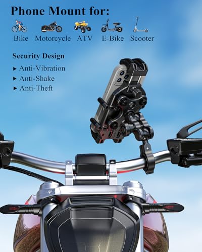 BRCOVAN Anti-Theft Motorcycle Phone Mount Holder with Vibration Dampener