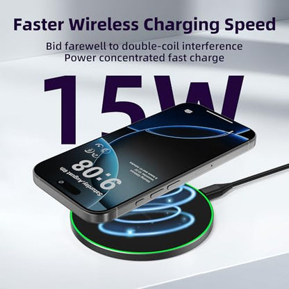 Wireless Charger Compatible with iPhone 18 17 16 15 14 13 12 11 Pro Max/Mini/Plus/XR/X/8, 15W Max Fast Wireless Charging Pad Mat for Samsung Galaxy S23/S22/S21/S20/S10, Galaxy Buds - color: Black