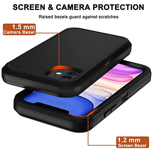 for iPhone 11 Case with Belt Clip Holster, 2 x Screen Protector, [Military Grade] Heavy Duty Full Body Shockproof Dust-Proof Drop Proof Rugged Protective Cover for Apple iPhone 11 Black - color: Black