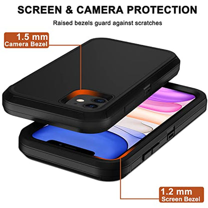 for iPhone 11 Case with Belt Clip Holster, 2 x Screen Protector, [Military Grade] Heavy Duty Full Body Shockproof Dust-Proof Drop Proof Rugged Protective Cover for Apple iPhone 11 Black - color: Black