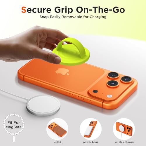 Magnetic Phone Grip Ring, Compatible with MagSafe, Upgraded Liquid Silicone for Secure Comfort, Rotating Finger Loop Ring Grip Holder for iPhone 17/16/15/14/13/12 Pro Max Plus, Neon Yellow - color: Neon Yellow