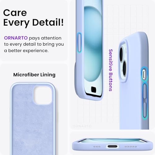 ORNARTO Compatible with iPhone 15 Case 6.1, Slim Liquid Silicone 3 Layers Full Covered Soft Gel Rubber Phone Case, Anti-Scratch Shockproof Protective Cover 6.1 Inch, Baby Blue - color: Baby Blue