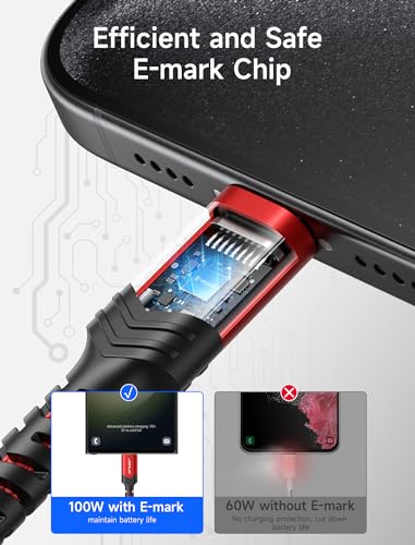 JSAUX 100W USB C to USB C Cable, 2-Pack 10FT, 5A Fast Charging, Red - color: Red, size: 10 ft+10 ft