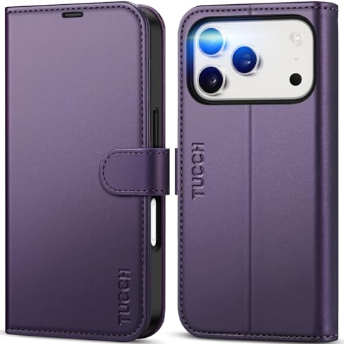 TUCCH Wallet Case for iPhone 17 Pro (6.3") 2025, 4 Card Holder, Deep Purple | RFID Blocking, Viewing Stand, Shockproof TPU Shell, PU Leather, Magnetic Closure, Protective Folio Flip Cover - color: Deep Purple