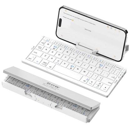 SIKAI CASE Foldable Bluetooth Keyboard with Magnetic Stand,Aluminum Alloy Mini Quiet Folding Portable Lightweight Travel Rechargeable Pocket for Tablet,iPad, Phones, White - color: White