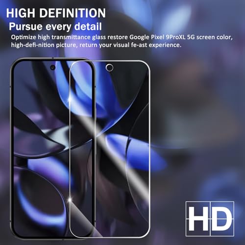 Screen Protector for Google Pixel 9 Pro XL, [2+2 Pack] Tempered Glass for Pixel 9 Pro XL & Camera Lens Protectors[Ultrasonic Fingerprint Unlock] [Case Friendly] [Bubble-Free] 6.8 Inches - size: Google Pixel 9 Pro XL