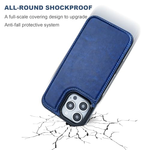 ONETOP for iPhone 16 Pro Max Wallet Case with Credit Card Holder,Blue | Kickstand,ID/Cash Holder,Case Wallet with Card Slots,Double Magnetic Clasp,Durable PU Leather Shockproof Cover for Women Men - color: Blue
