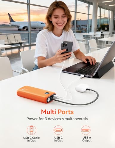 DIAMUAR Portable Charger 20000mAh 45W, Built in USB C Cable, 3W Flashlight - color: Orange