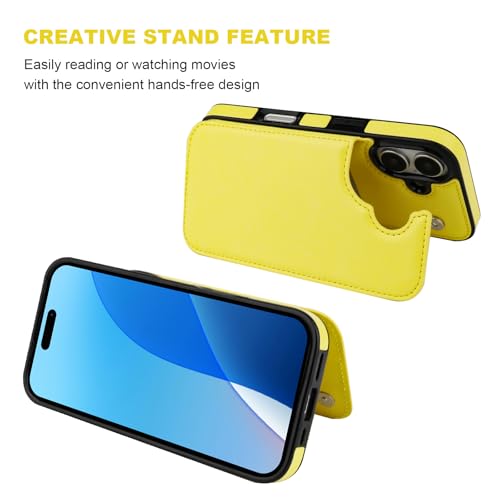 ONETOP for iPhone 16 Wallet Case with Credit Card Holder,Yellow | Kickstand,ID/Cash Holder,Case Wallet with Card Slots,Double Magnetic Clasp,Durable PU Leather Shockproof Cover for Women Men - color: Yellow