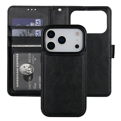Bocasal Detachable Wallet Case Card Holder for iPhone 17 Pro, Black | RFID Blocking Kickstand Card Slots Holder PU Leather Magnetic Shockproof Wrist Strap Removable Flip Protective Cover 6.3 inch - color: Black