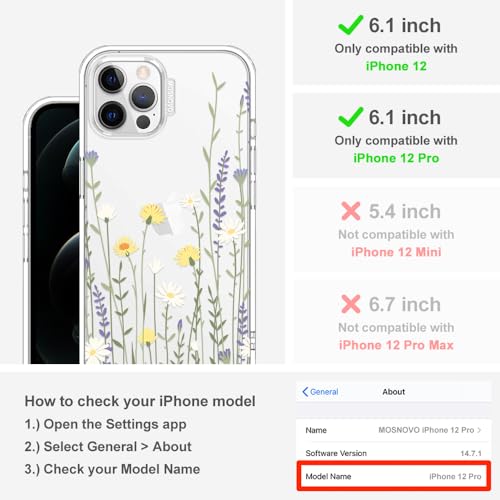 MOSNOVO Case for iPhone 12 & iPhone 12 Pro, [Buffertech 6.6ft Military-Grade Drop Protection] [Anti Peel Off Tech] Clear TPU Bumper Phone Case Cover Design - Wild Meadow - color: Clear - Wild Meadow, size: iPhone 12 / iPhone 12 Pro