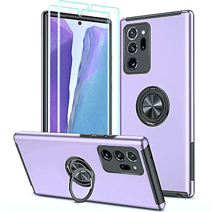 for Note 20 Ultra Case, Samsung Galaxy Note 20 Ultra Case with Self Healing Flexible TPU Screen Protective [2 Pack], Military Grade Invisible Kickstand Case for Samsung Note 20 Ultra 5G-Purple - color: YX- Purple
