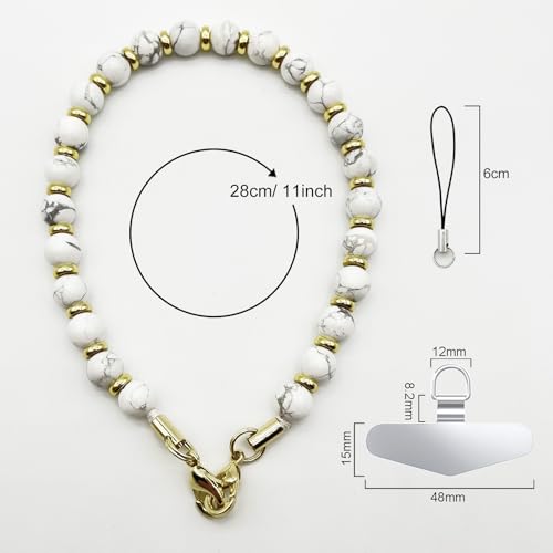 TENOC Marble Beaded Phone Wrist Strap, Marble White - color: B-marble White