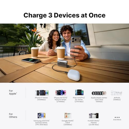 sharge 45W Mini Portable Charger 10000mAh Power Bank with Built-in Cable - color: Black