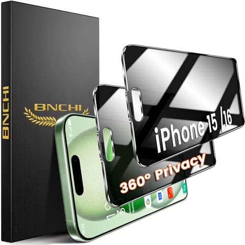 2 Pack 4 Way 360° Privacy Screen Protector for iPhone 15/iPhone 16, Horizontal and Vertical All Around Anti-Spy 9H Tempered Glass Film, Scratch Resistant, Zero Bubbles, Face ID Sensitive - size: iPhone 15/iPhone 16