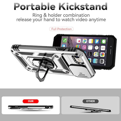 SunStory Compatible with iPhone SE 2022/2020/3rd/2rd / 6/7/8 Case with HD Screen Protector & Slide Camera Cover & Kickstand, [Military-Grade] Phone Case for iPhone SE 2020/2022/6/7/8 (Silver) - color: Silver