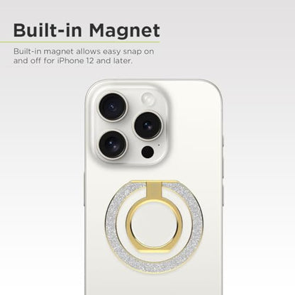 PureGear Magnetic Phone Ring Grip, for MagSafe Kickstand Holder - color: Gold with Silver Glitter