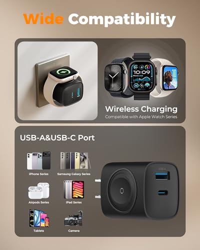 TESSAN Charging Blocks for Apple Watch Charger, USB C Charger Block 3-in-1 - color: Black