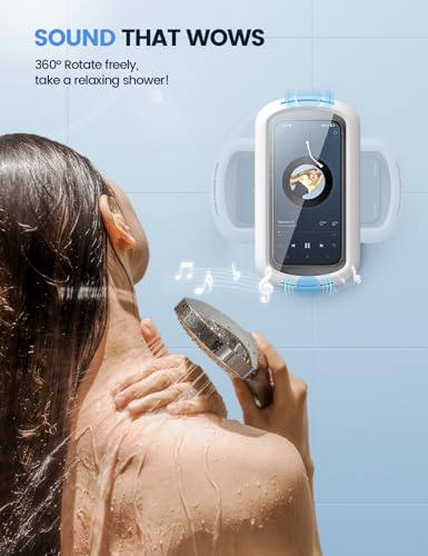 Lamicall Shower Phone Holder with Speaker Holes, IPX6 Waterproof Clear Sound & 480° Rotation Shower Case Accessories, Waterproof Bathroom Wall Mount for iPhone 17 Pro Max, S26 Ultra, 4-7" Phone - color: Snow White