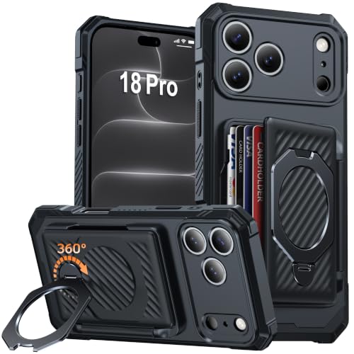 for iPhone 18 Pro Wallet Case With 4-5 Card Holder, 360° Stand - color: Black, size: iPhone 18 Pro