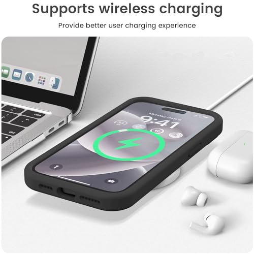 Vooii Compatible with iPhone 15 Pro Case, Upgrade Defender Liquid Silicone, [Enhanced Camera Protection] [Soft Anti-Scratch Microfiber Lining] Shockproof Phone Case iPhone 15 Pro 6.1 inch - Black - color: Black, size: iPhone 15 Pro