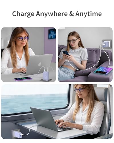 65W USB C GaN Charger,Dual USB-C & USB-A Fast Charger Block, USBC wall Charger Compatible with Galaxy S25/S24/ Ultra, iPhone 16/15 Series, iPad mini, MacBook Pro/Air(Purple) - color: Light Purple Orca