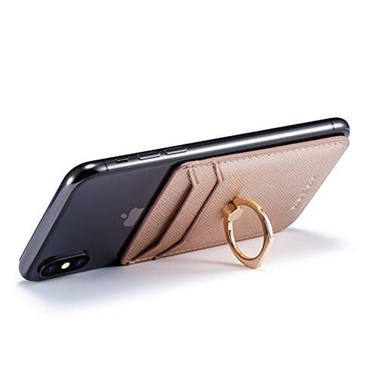 Phone Card Holder with Ring Grip for Back of Phone,Adhesive Stick-on Credit Card Wallet Pocket for iPhone,Android and Smartphones Rosegold - color: RoseGold