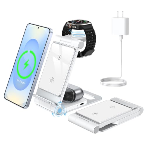 Wireless Charger for Samsung 3 in 1 Wireless Charging Station Stand - color: White Grey