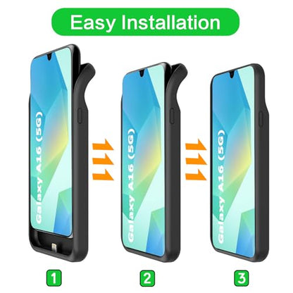 Battery Case for Galaxy A16/A17, Upgraded 10000mAh Battery Pack Rechargeable Charger Case with Wireless Charging Compatible for Galaxy A16 A17(6.7 inch) External Battery Charging Cover (Black) - size: Galaxy A16
