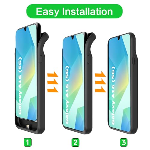 Battery Case for Galaxy A16/A17, Upgraded 10000mAh Battery Pack Rechargeable Charger Case with Wireless Charging Compatible for Galaxy A16 A17(6.7 inch) External Battery Charging Cover (Black) - size: Galaxy A16