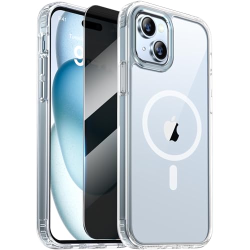 Diaclara Designed for iPhone 15 Case with Magnetic Ring, [with Privacy Screen Protector] [Anti Spy] [Military Grade Drop Protection] Heavy Duty Full-Body Shockproof Phone Case, Clear - color: Magnetic Clear, size: iPhone 15 6.1"