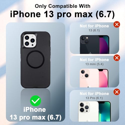 Magnetic for iPhone 13 Pro Max Case with Belt Clip Holster Kickstand, Black | Heavy Duty Military Grade Drop Protection Case for iPhone 13 Pro Max, 6.7", with 360°Rotating Kickstand - color: Black