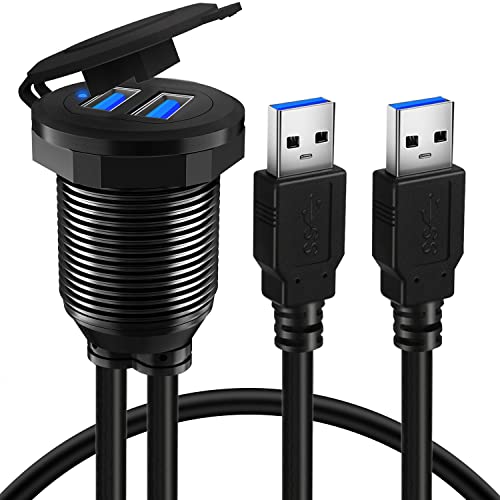Alloy Shell Dual USB 3.0 Male to Female Car Mount Flush Cable 1ft - style: Dual Port 1ft