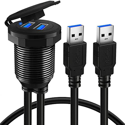 Alloy Shell Dual USB 3.0 Male to Female Car Mount Flush Cable 1ft - style: Dual Port 1ft