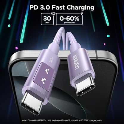 UGREEN Uno USB C Cable 100W with LED Display, Fast Charging, 6.6ft, Purple - color: Purple, size: 3.3 FT