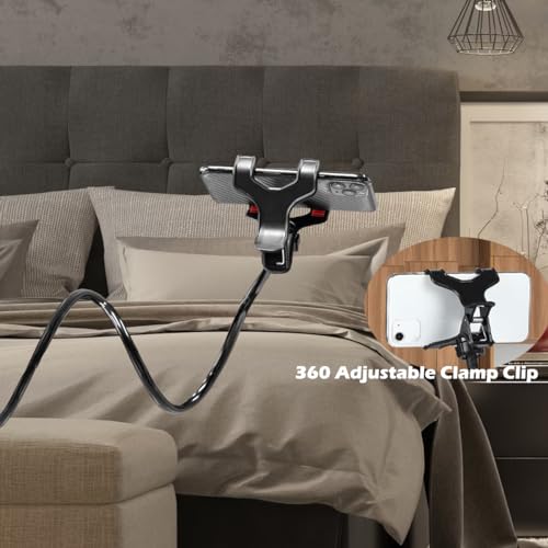 Selfdee Phone Holder for Bed, Gooseneck Clip Adjustable Phone Stand - Universal 360 Flexible Mount for Bedside headboard Lazy Long Arm Clamp Bracket (Style 1)