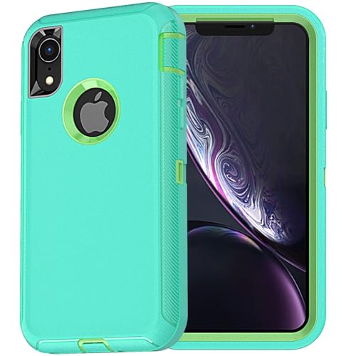 YmhxcY for iPhone XR Case Shockproof Dropproof Dust-Proof Drop Proof 3-Layer Durable Phone Case Heavy Duty Protection Phone Case Cover for Apple iPhone XR 6.1“ Aqua Blue and Lime Green - color: SF-Aqua Blue/Lime Green
