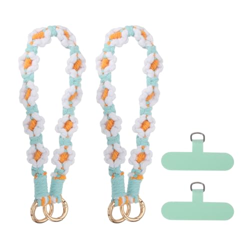 uxcell Phone Wrist Strap, Braided Flower Cell Phone Lanyard Charm, Wristlet Strap with Tether Tab - color: White/Yellow/Light Blue
