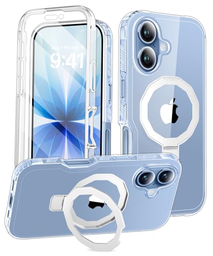 Compatible with iPhone 17 Case, Built-in Screen Protector & Seamless Stand, [Military-Grade Protection] Full Body Cover, Strong Magnetic Clear Phone Case for iPhone 17 6.3" (Clear) - color: Clear, size: iPhone 17 6.3"