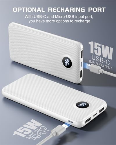 10000mAh Portable Power Bank with USB-C 15W PD Fast Charging - Fiber White - color: Fiber White