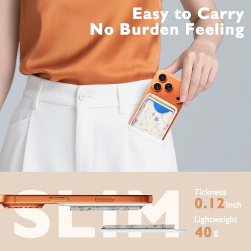 Compatible with Magsafe Wallet Magnetic Card Holder - Flower Phone Wallets for Women Teen Girls Cute for iPhone 17/16/15/14/13/12 Series Slim for Apple Mag RFID Magnet,Fit 3 Cards - color: Flower