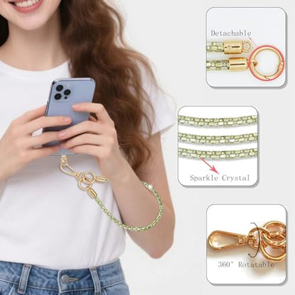 Crystal Phone Lanyard Crossbody Adjustable Rhinestone Anti-Theft Phone Strap Crossbody Cell Phone Neck Strap for Women - color: Light Yellow